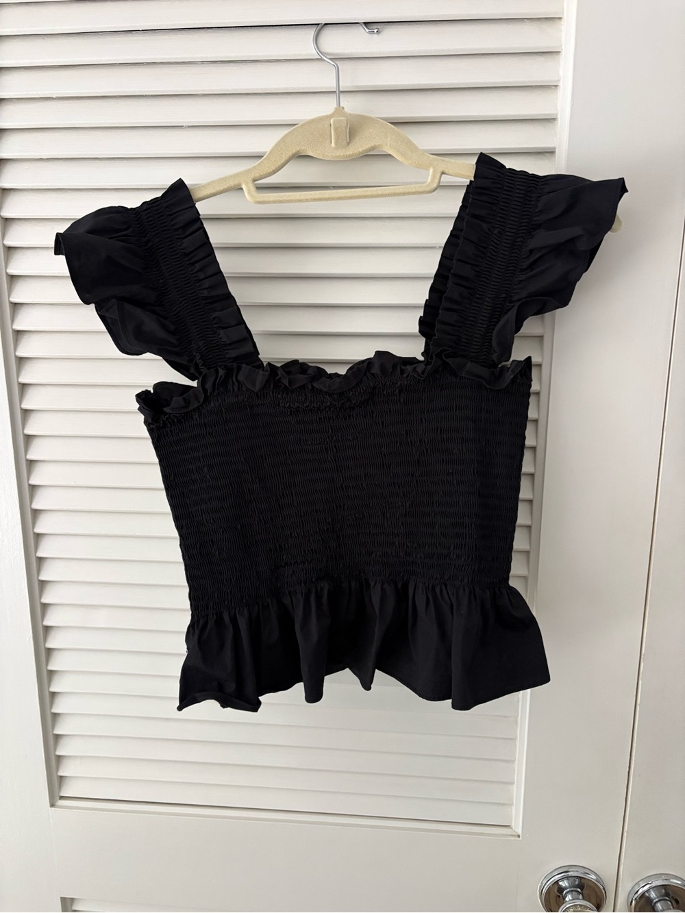 Hill House Black Ruffled Smocked Crop Top